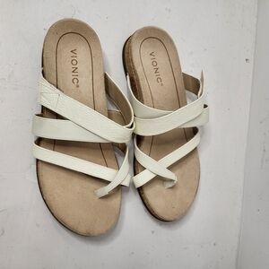 Vionic Leather Strap Caged Arch Support Flat Slide Anelle Sandal - White Size 10